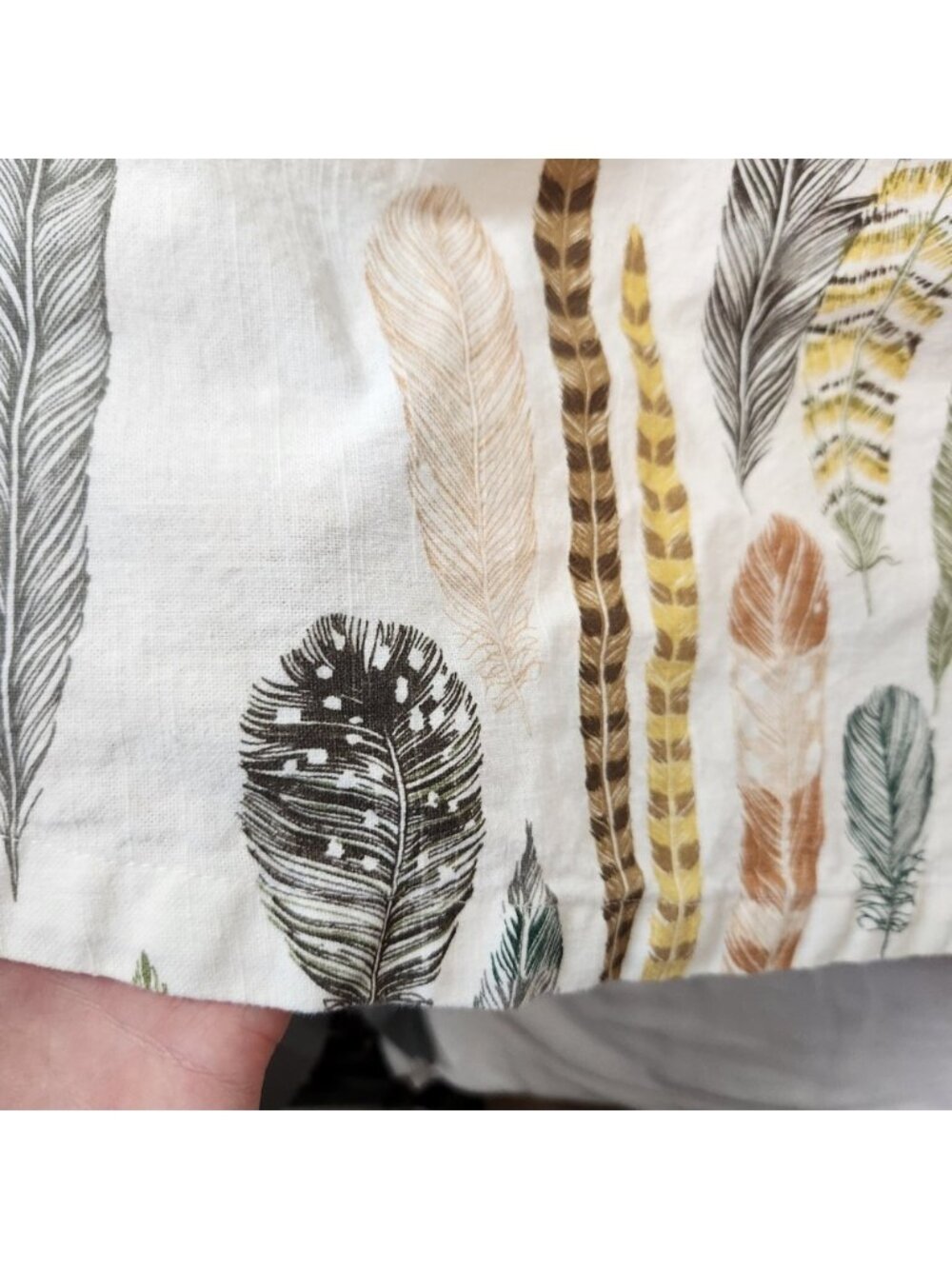 Boho Feather Print Halter Apron Dress Linen Blend White Tan Earthy Tones - Picture 5 of 7